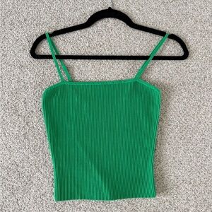 Aritzia Green Ribbed Square-Neck Cami Top